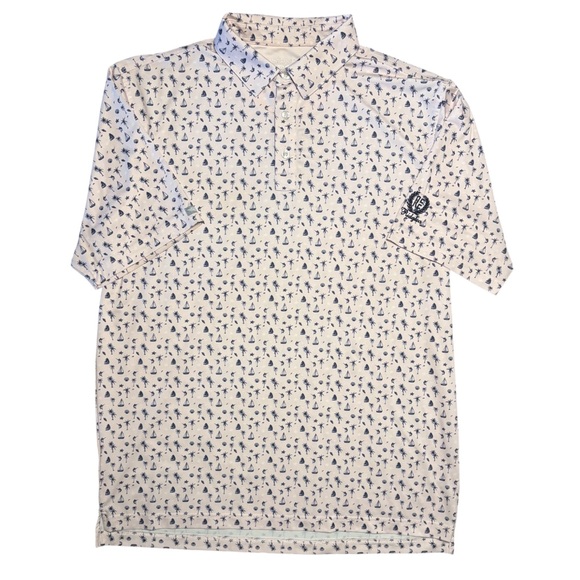 Straight Down Other - Straight Down Men’s Polo Large Palm Tree Sail Boat Print Pink